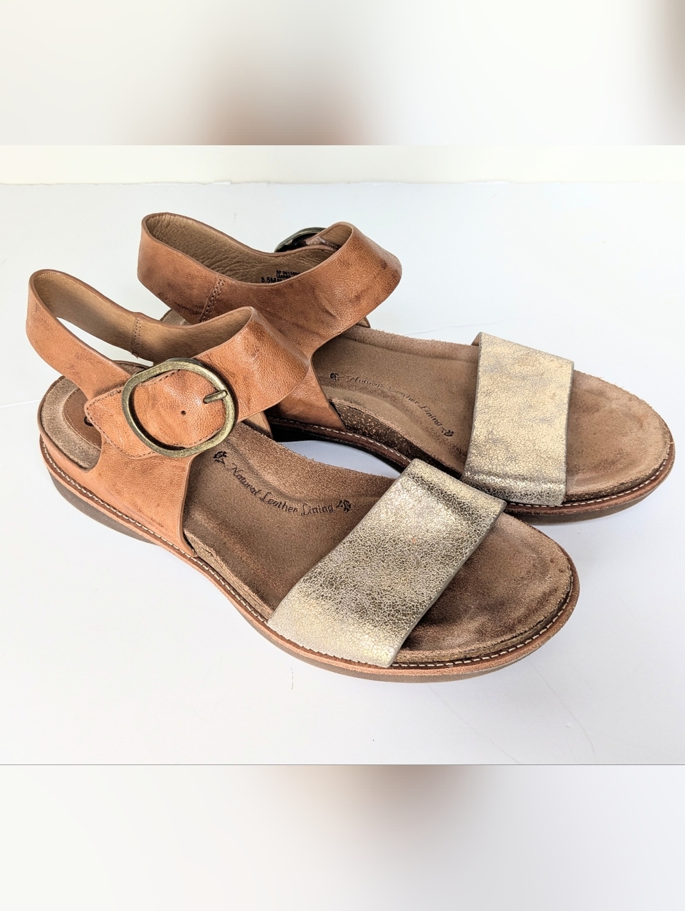 Söfft Mirabelle Metallic & Tan Leather Comfort Sandals - Size 8.5M